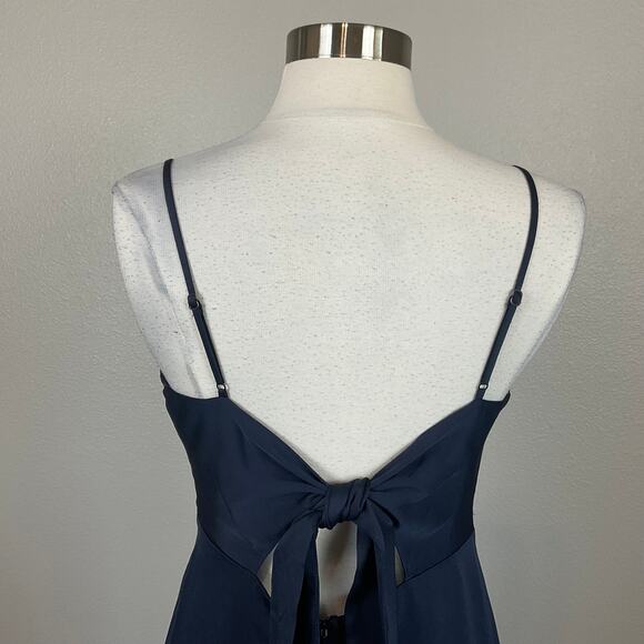 AQUA Satin Cut Out Back Evening Gown Blue Size 6 Sleeveless Thigh Slit Formal - Picture 8 of 12